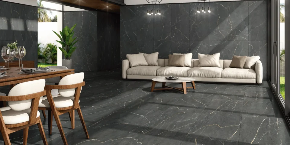 marmorlook - Meraki flisernes design er inspireret af en forsigtig blanding af klassisk grå italiensk marmor og halvædelstenen Sant Laurent marmor.
