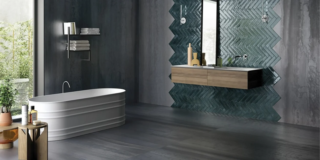 Oplev naturlig elegance med grønne fiskebensmønstre til dit badeværelse. Skab et stilfuldt og innovativt rum med vores unikke designfliser.